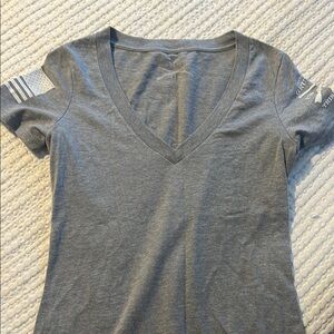 Gray V-Neck Women's Top